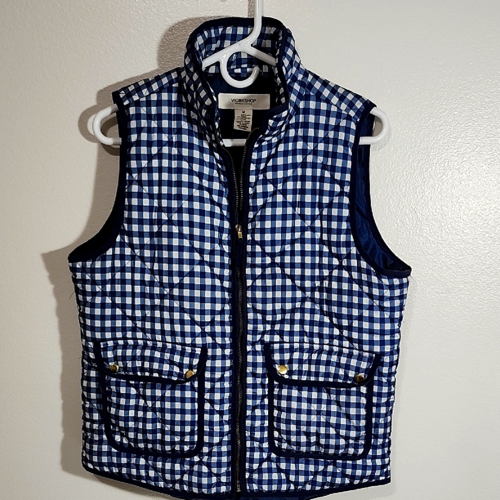 Workshop Republic Clothing Navy and White Gingham Quilted Vest